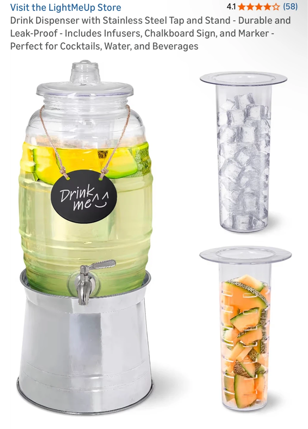 Glass Drink Dispenser with Stainless Steel Tap and Infusers - photo 2