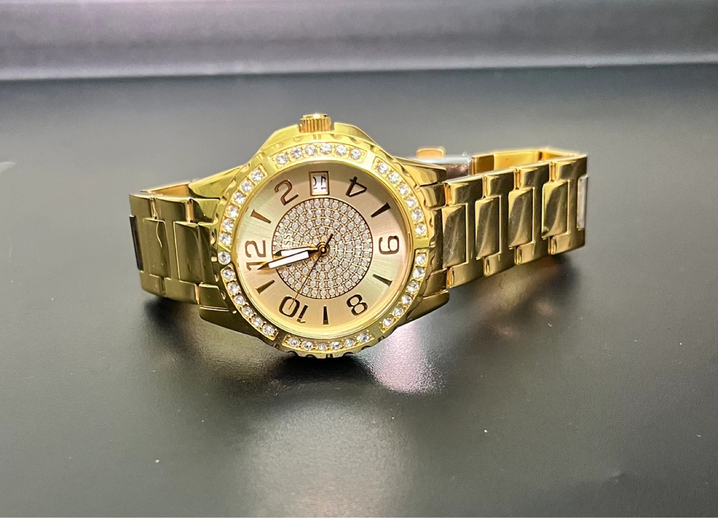 GUESS Gold-Tone Crystal Accent Watch