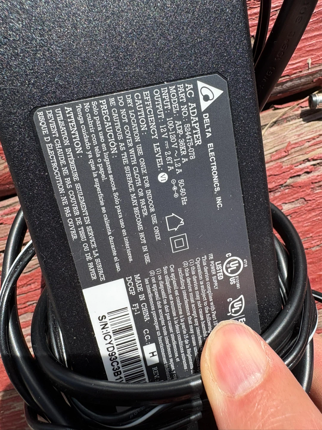 Delta Electronics AC Adapter ADP-36KH A 100-120V 1.2A - photo 3