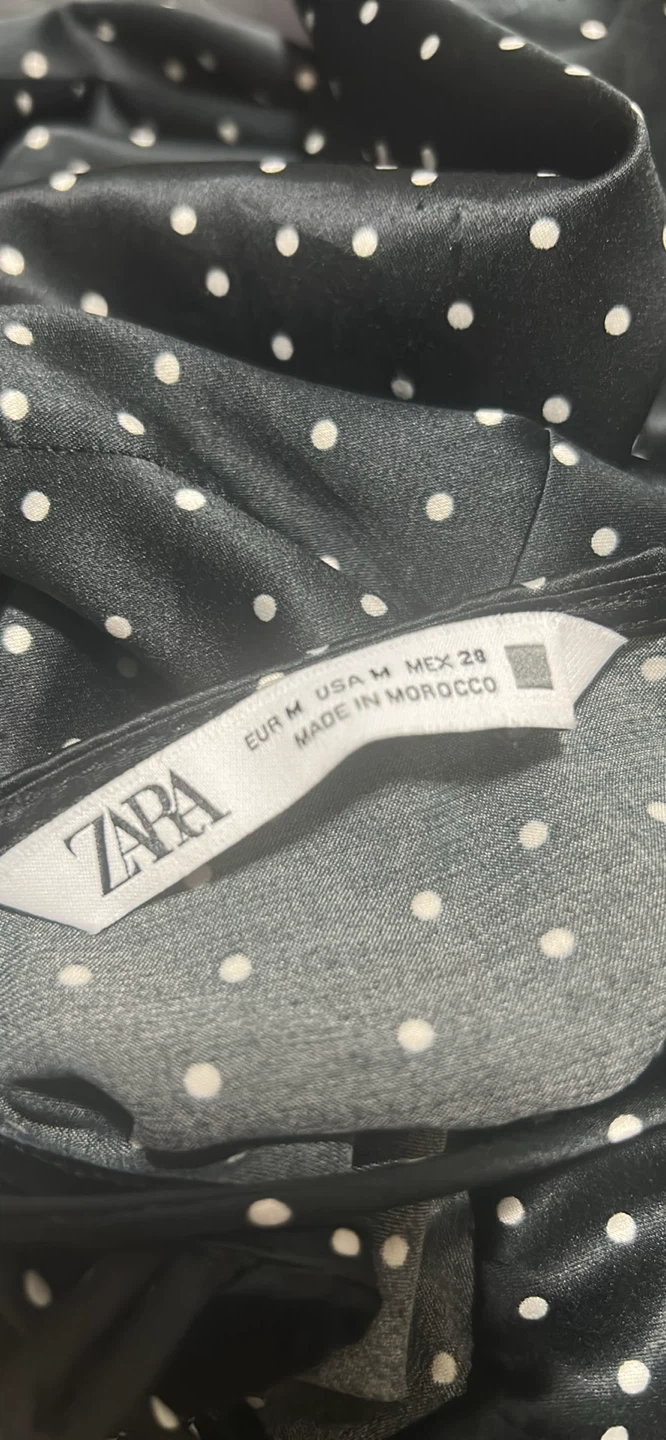 Zara black satin mid dress white polka dots size med - photo 3