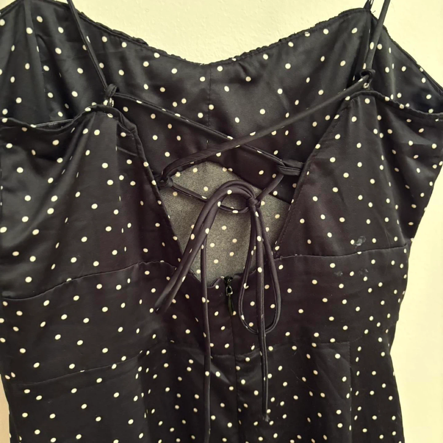 Zara black satin mid dress white polka dots size med - photo 2