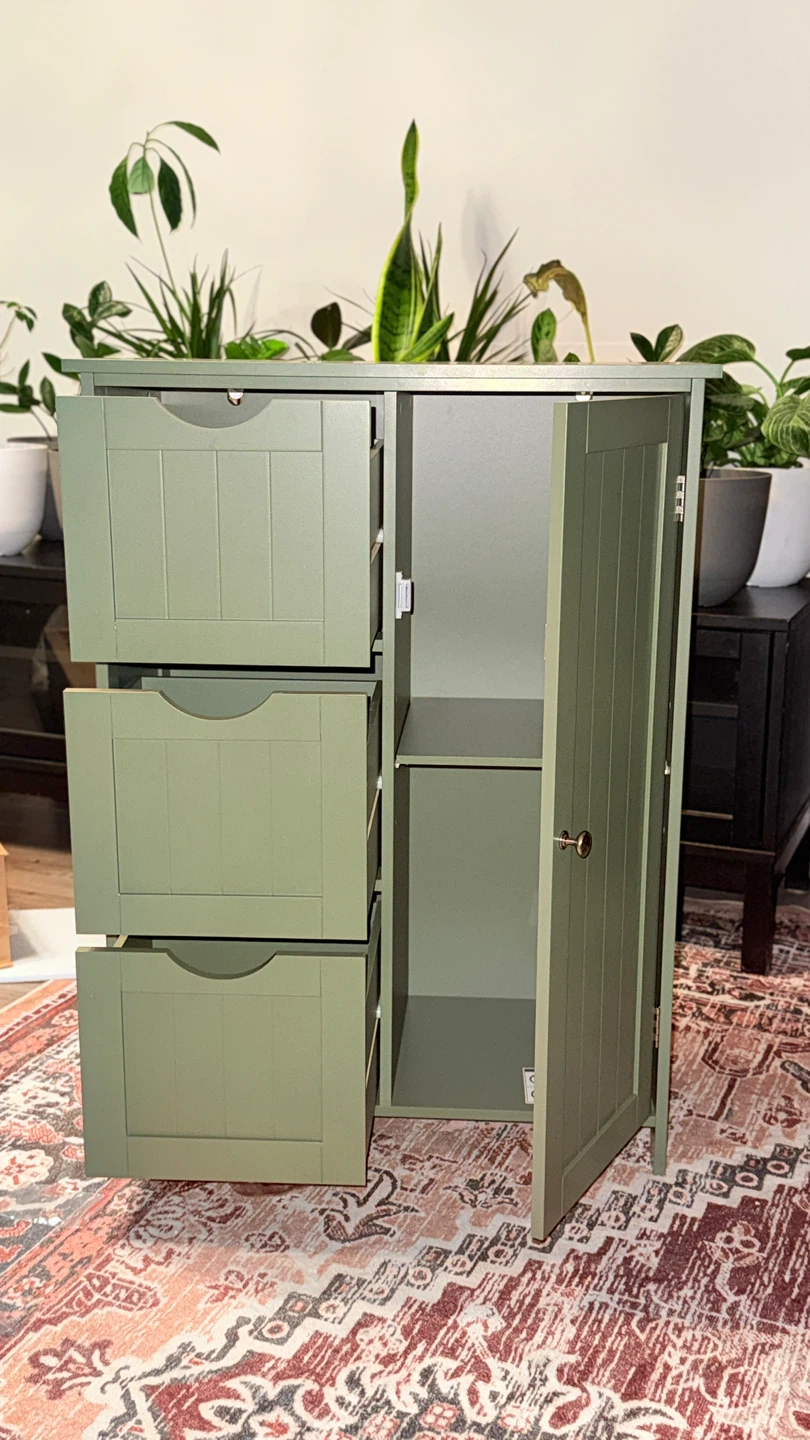 Green Storage Cabinet with Drawers and Door - photo 2