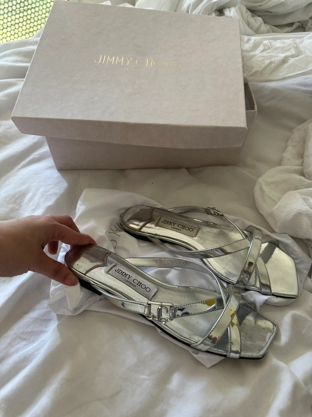 Jimmy Choo Silver Strappy Flat Sandals