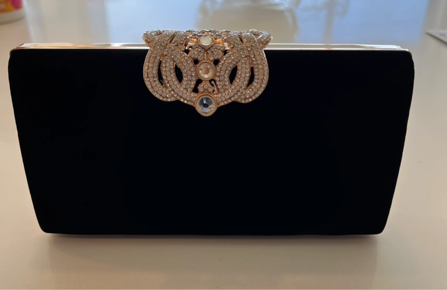 Black Velvet Clutch with Rhinestone Clasp - photo 3