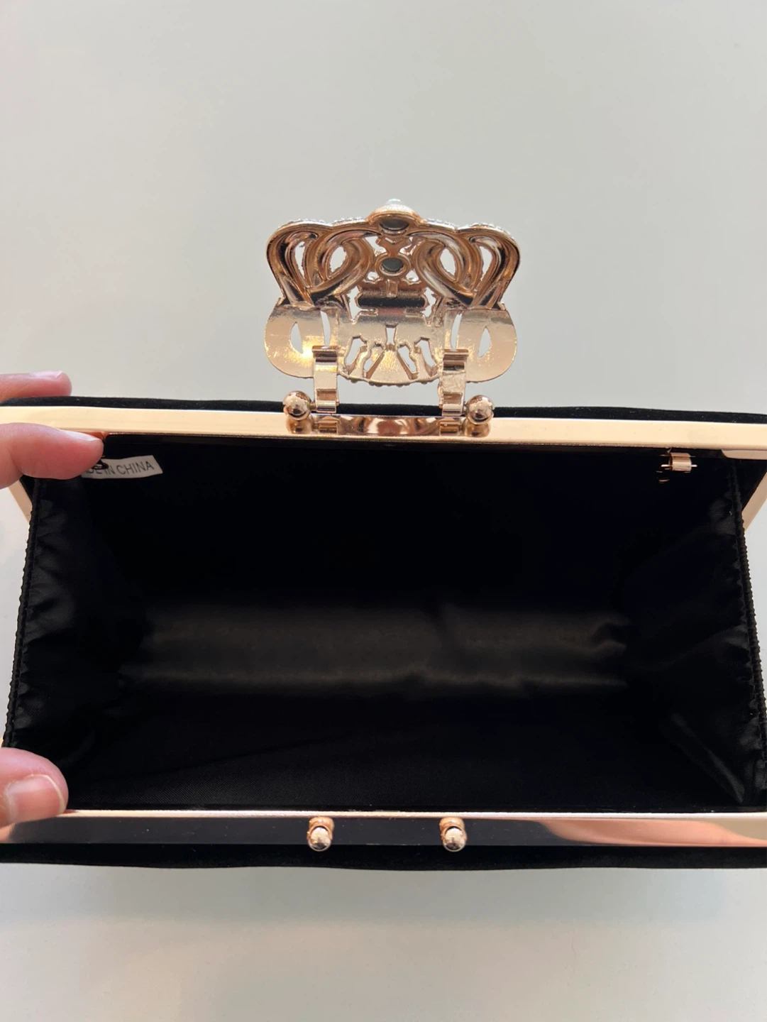 Black Velvet Clutch with Rhinestone Clasp - photo 2