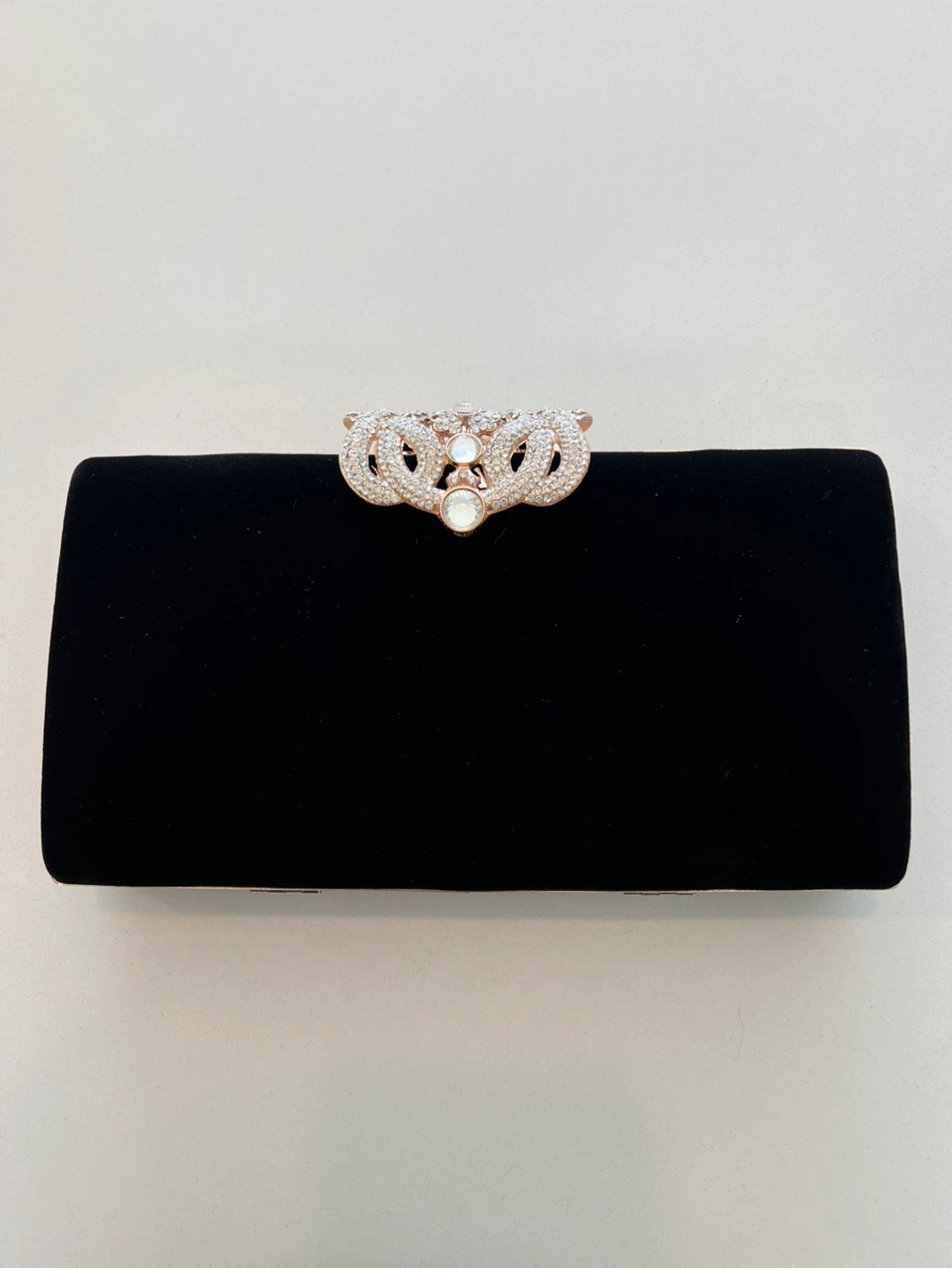 Black Velvet Clutch with Rhinestone Clasp