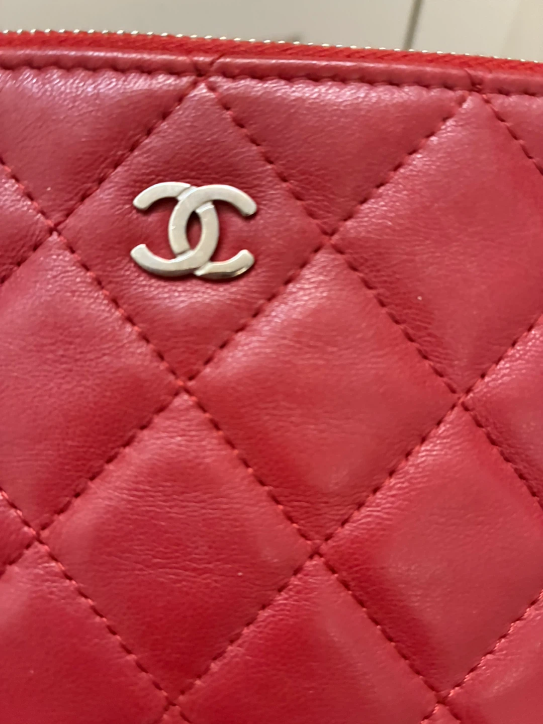 Chanel Red Quilted Leather Pouch