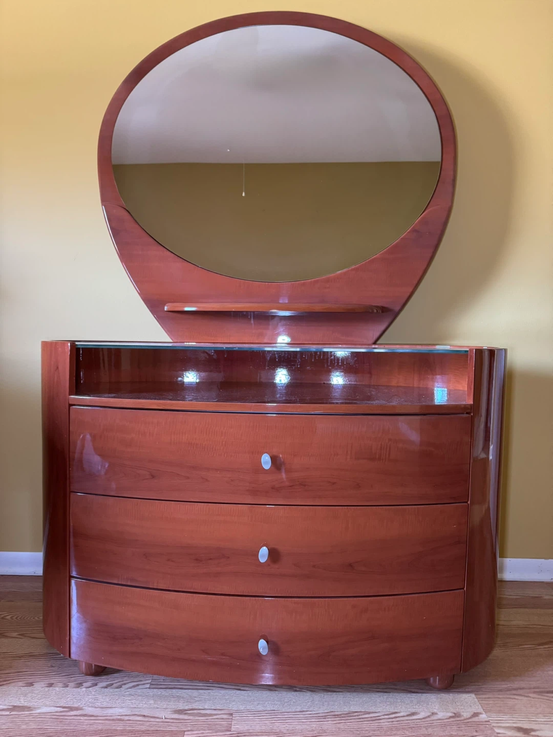Contemporary Cherry Wood Dresser with Mirror
