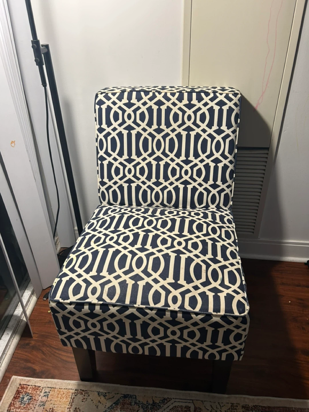 Accent Chair with Navy and White Geometric Pattern
