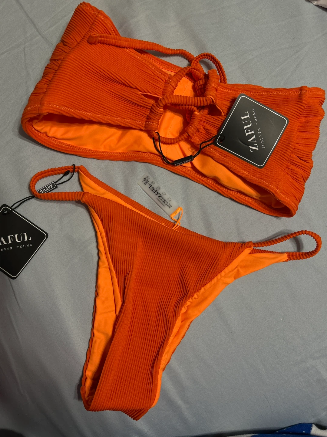 Zaful Orange Ribbed Bikini Set