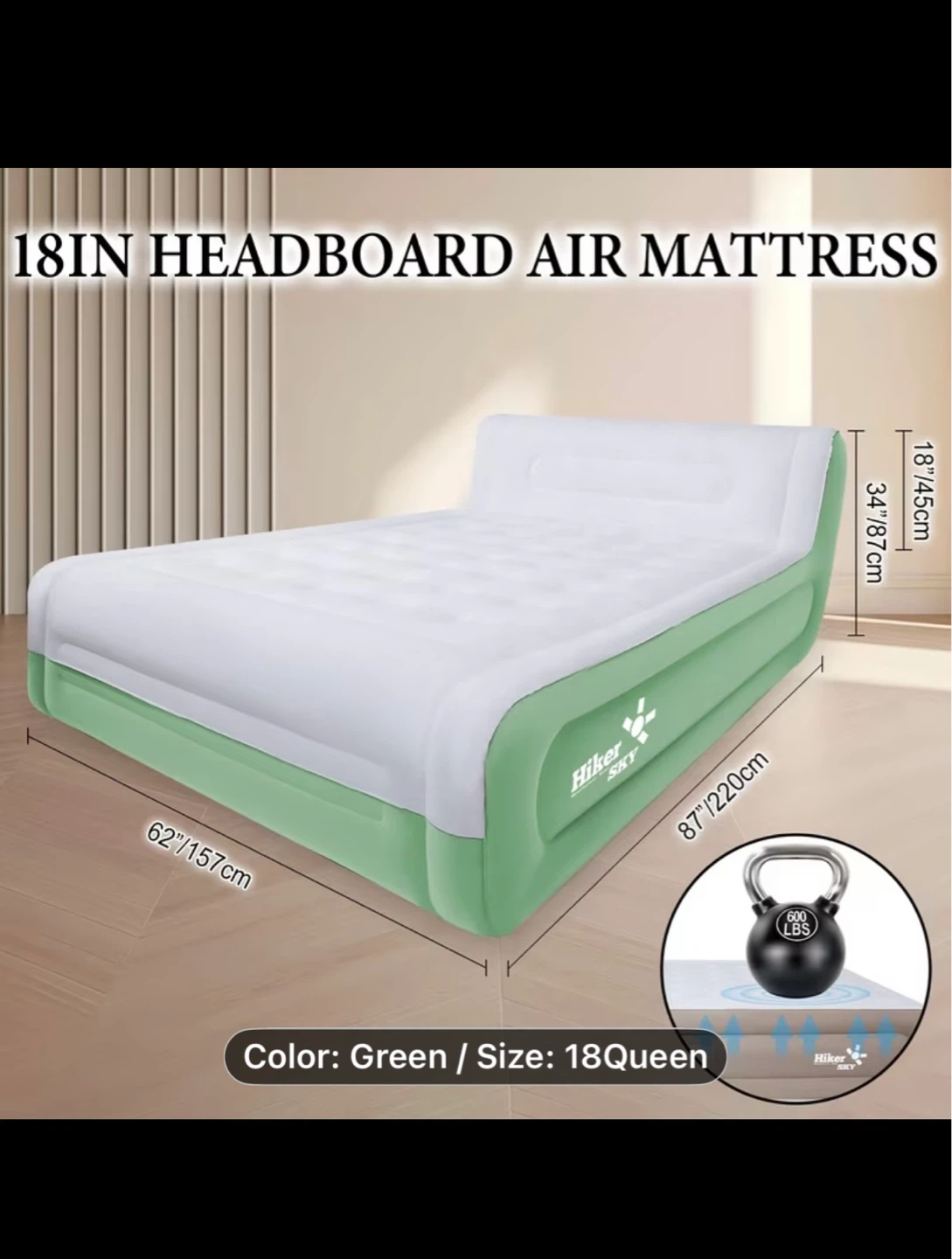 Hiker Sky 18" Queen Air Mattress with Headboard