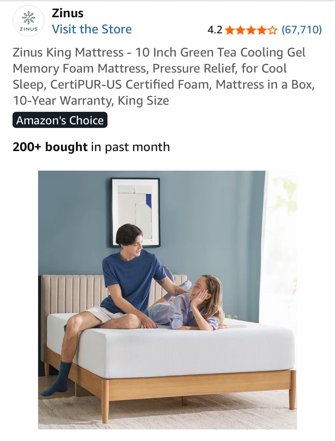 Zinus King Mattress - 10 Inch Green Tea Cooling Gel Memory Foam - photo 4