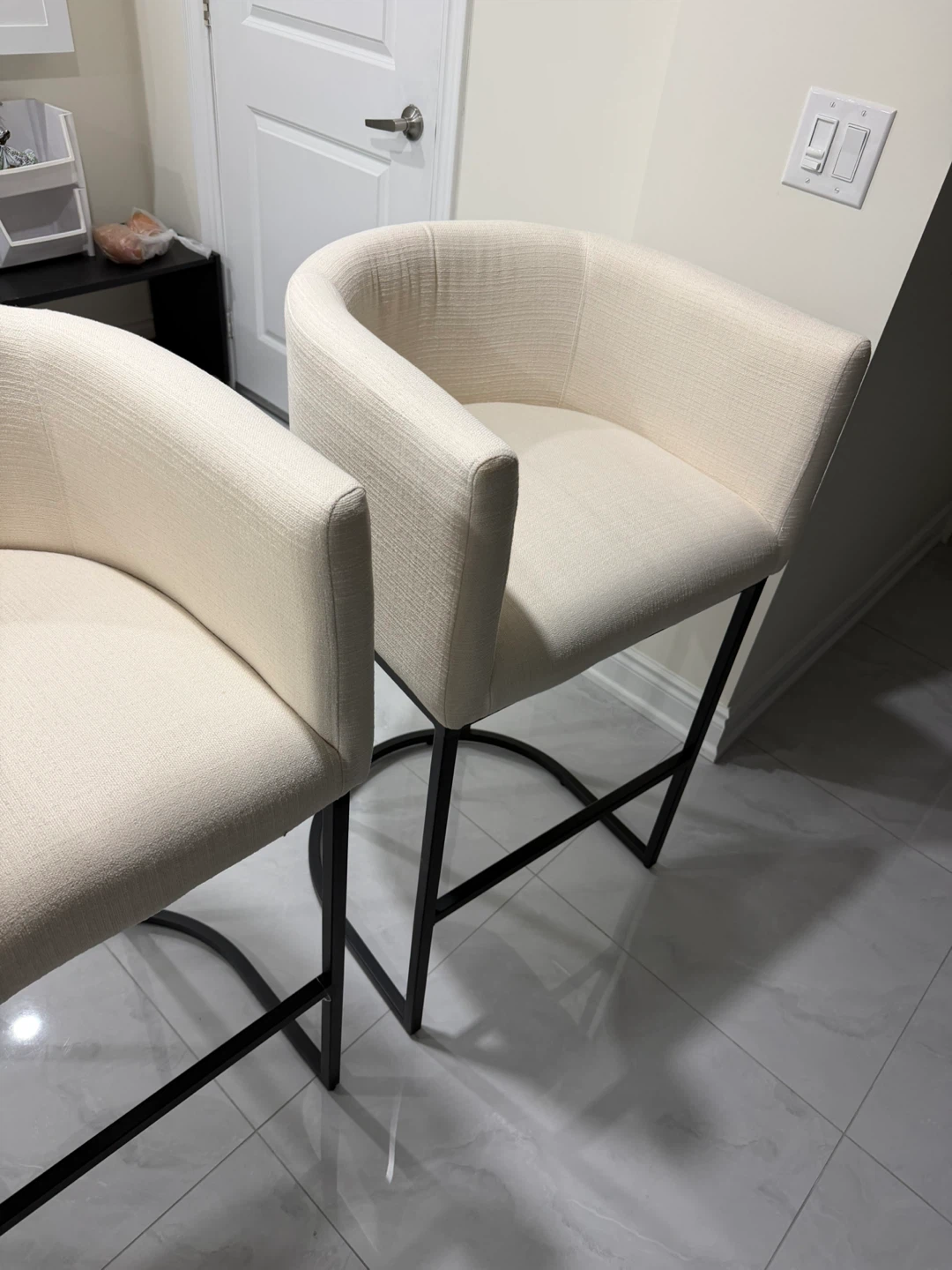 3 Cream Upholstered Bar Stools - High chairs (set)
