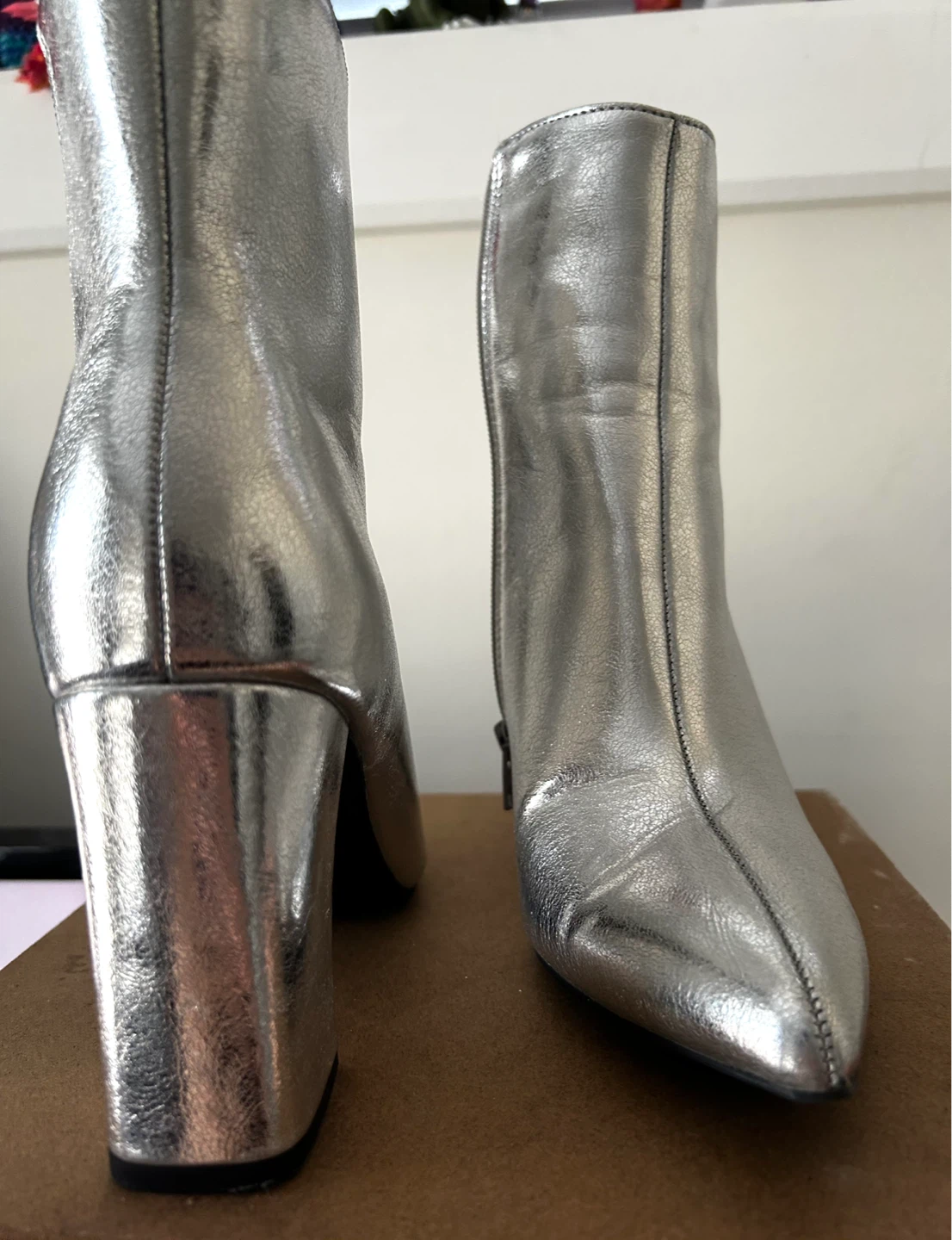 Silver Metallic Block Heel Ankle Boots - photo 2