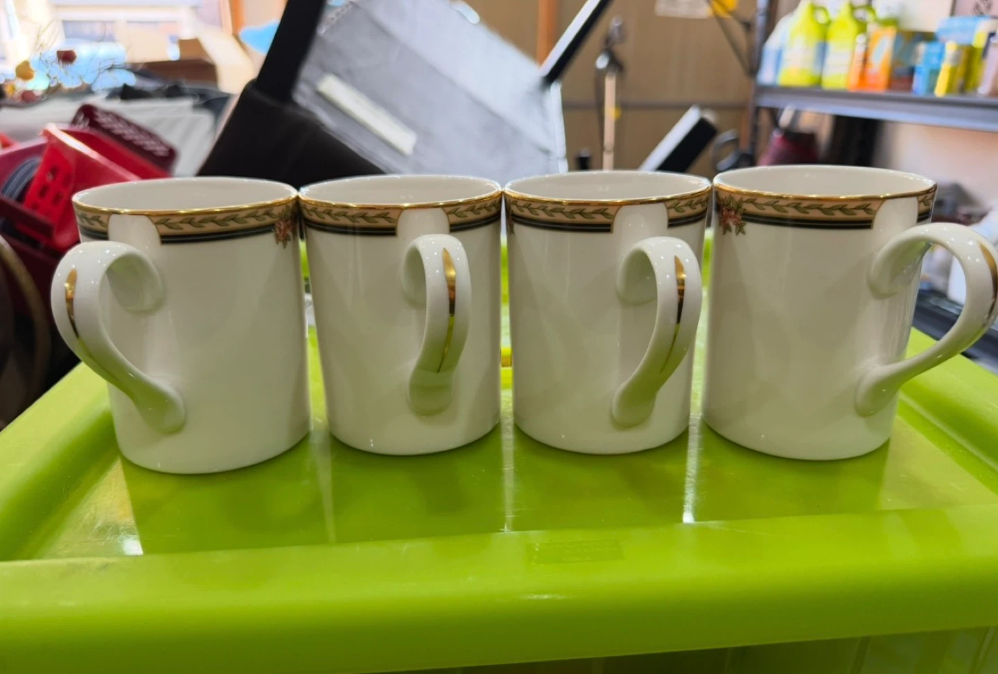 Set of 4 White Ceramic Mugs with Floral Design