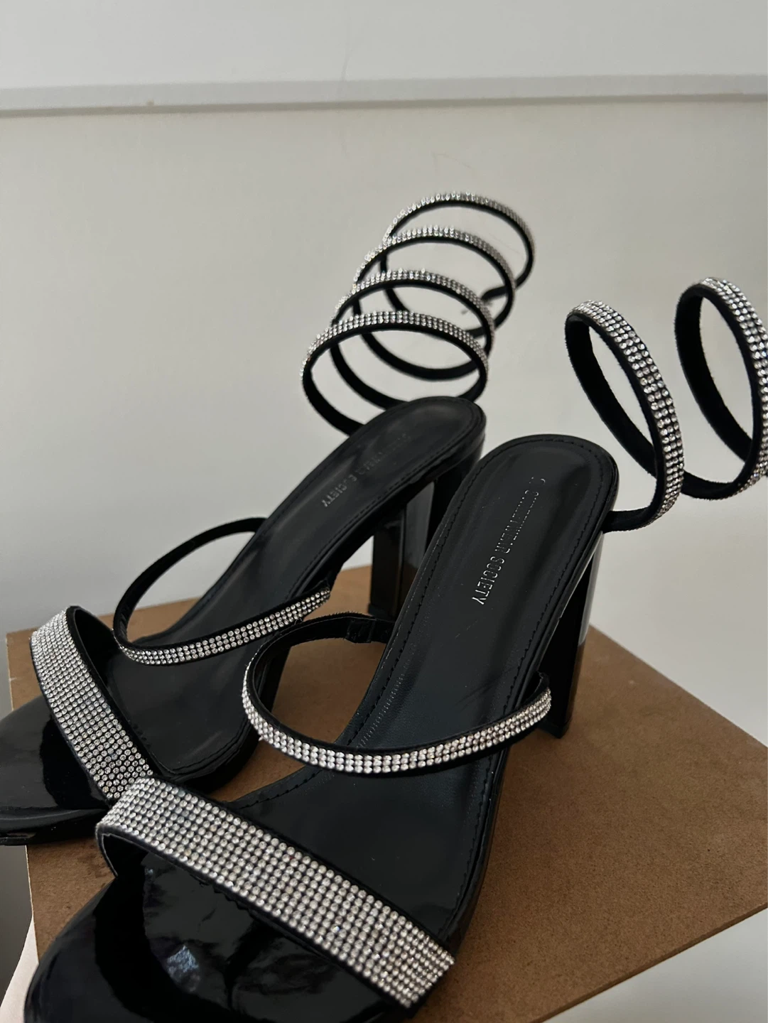 Black Sparkle Spiral Heels