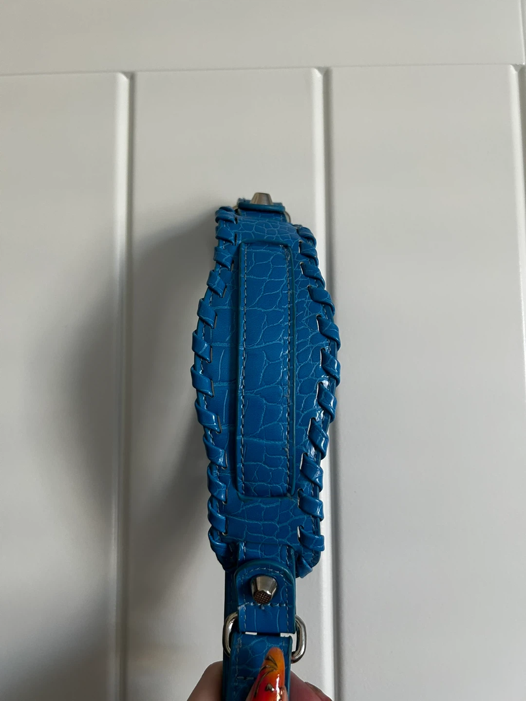 Blue Faux Croc Shoulder Bag with Studs - photo 3