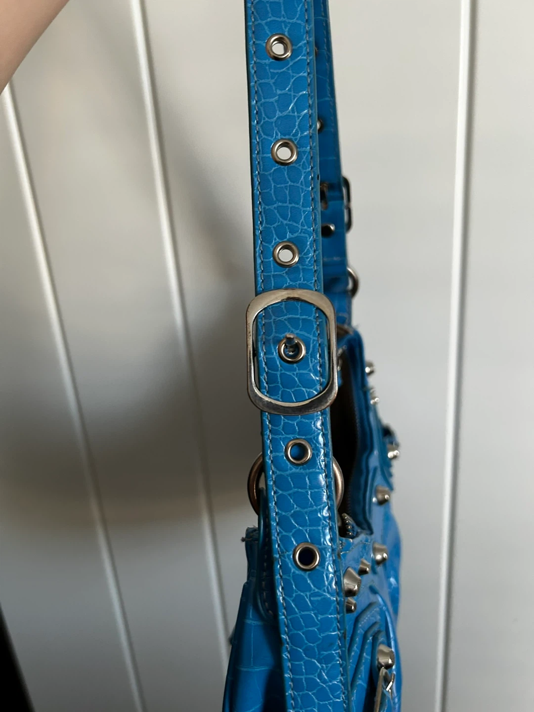 Blue Faux Croc Shoulder Bag with Studs - photo 2