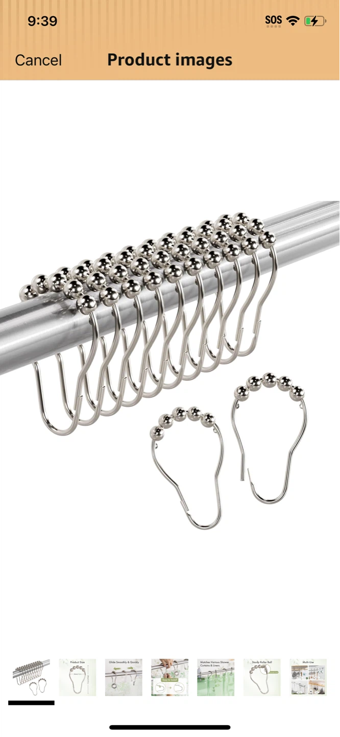 New fancy Shower Curtain Hooks with Roller Balls - Set of 12