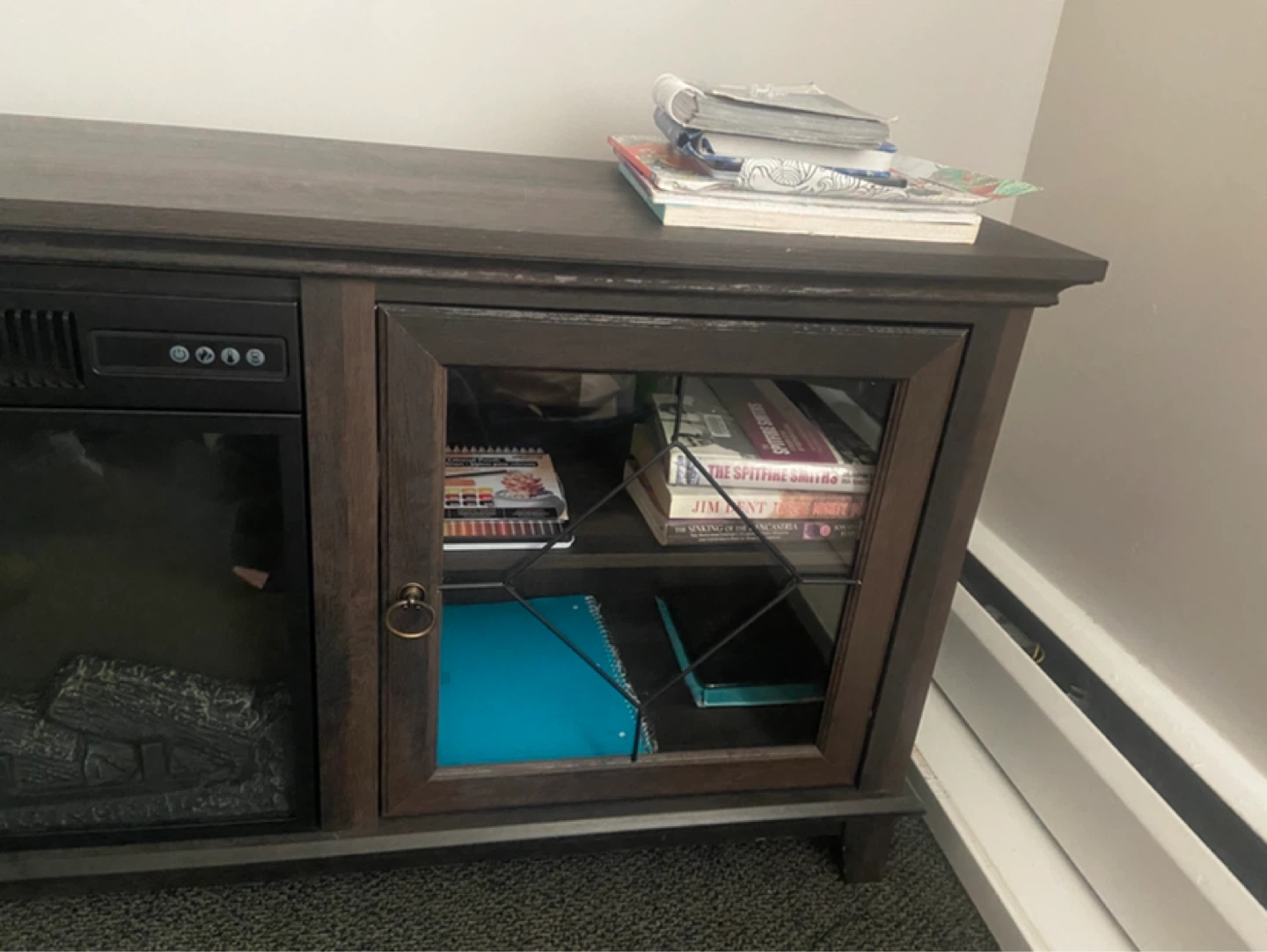 Dark Wood Entertainment Console with Electric Fireplace