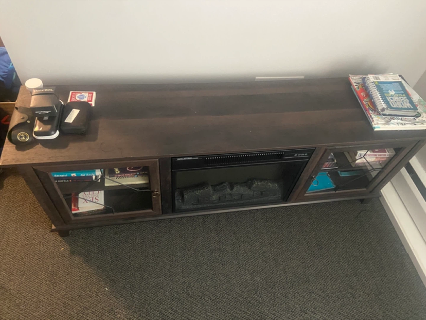Dark Wood Entertainment Console with Electric Fireplace - photo 4