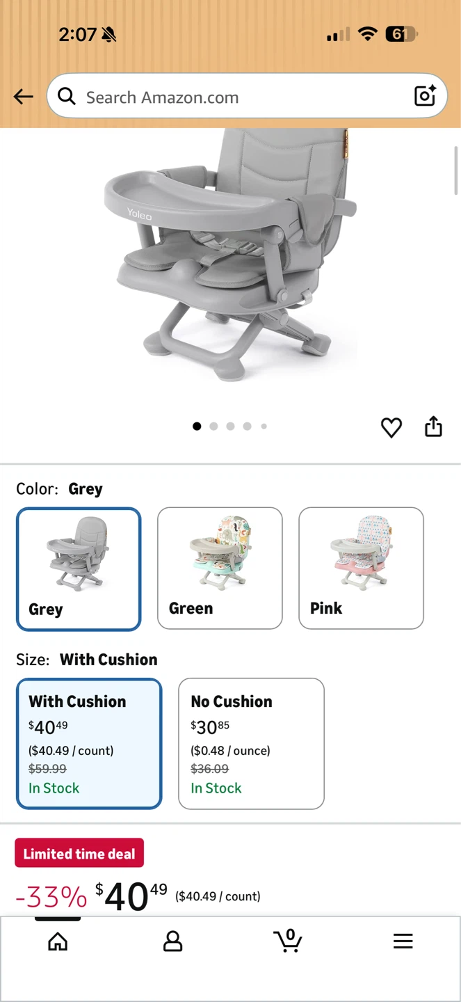 YOLEO Baby High Chair Booster Seat - Grey - photo 3