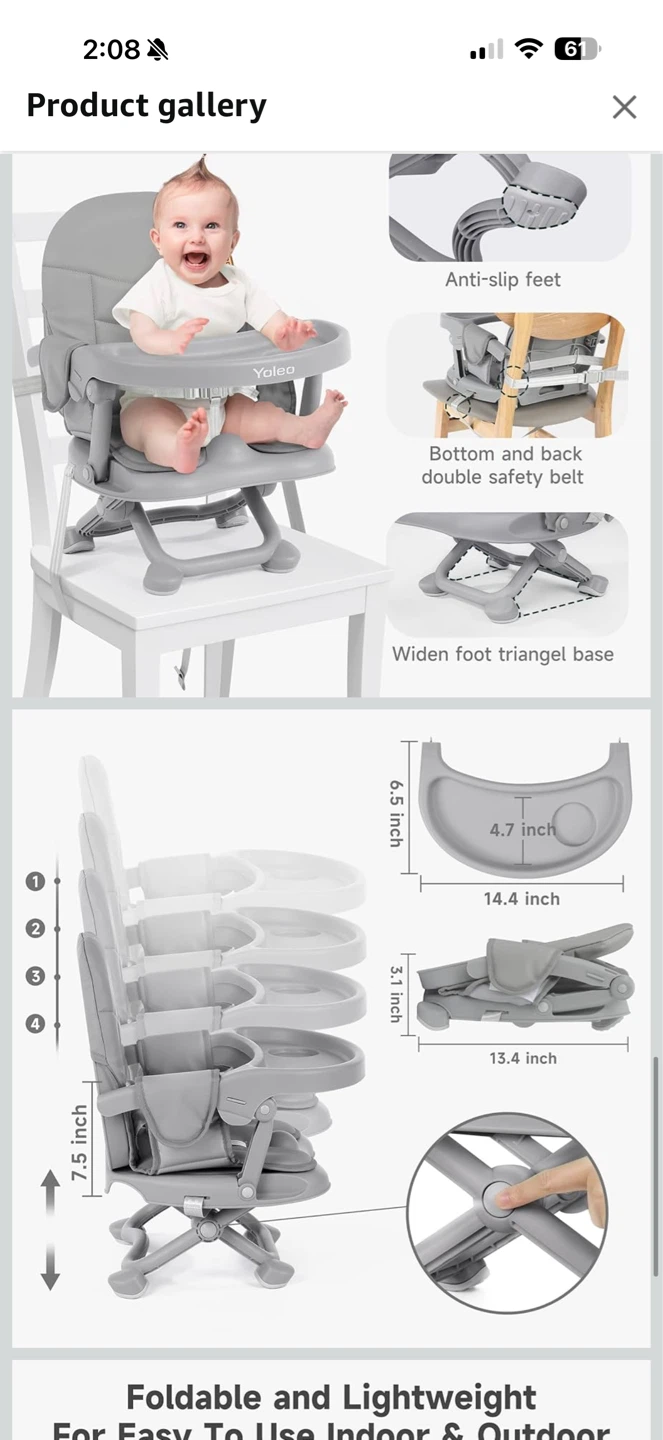YOLEO Baby High Chair Booster Seat - Grey - photo 5