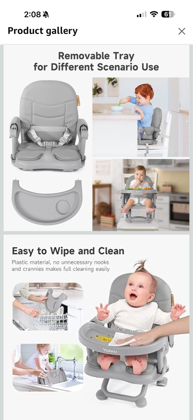 YOLEO Baby High Chair Booster Seat - Grey