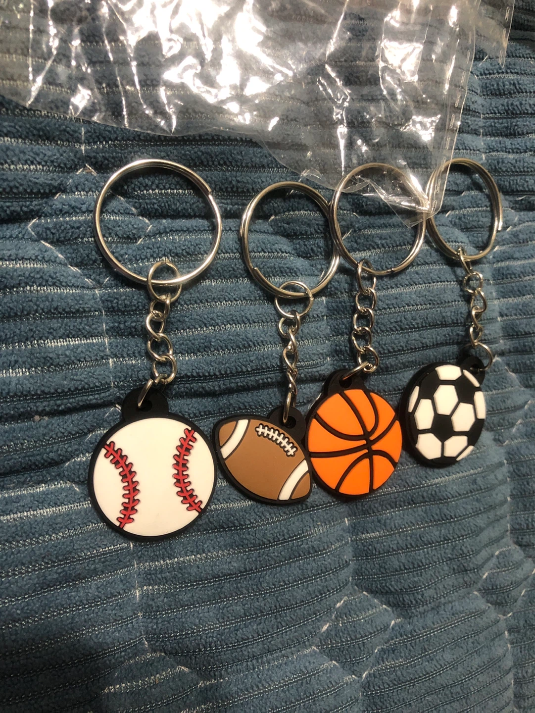 New- Keychains 8 pcs - Soccer, Basketball, Football, Baseball