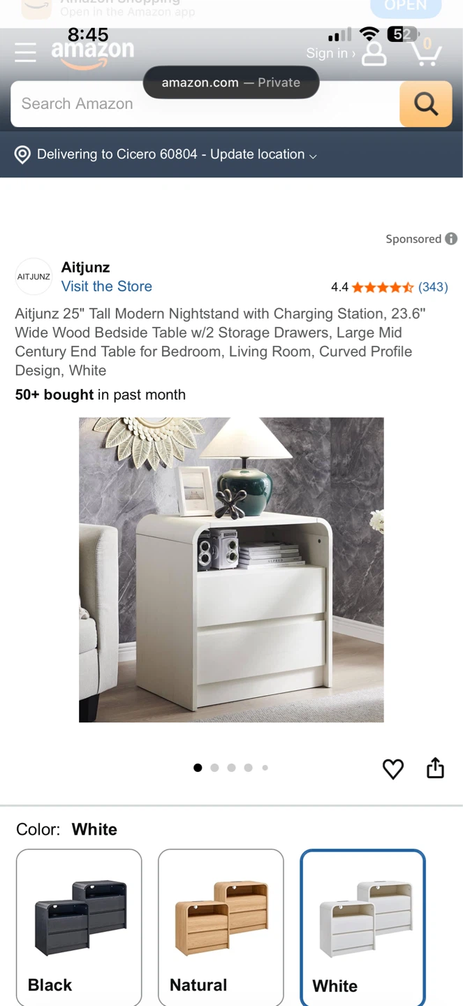 Modern Nightstand with Charging Station - White - photo 2