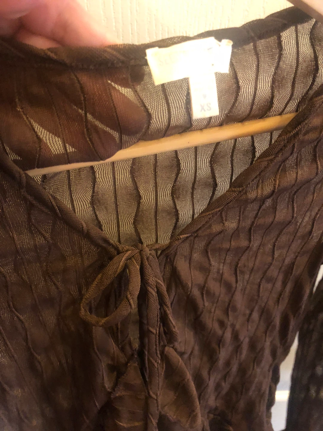 Brown Sheer Tie-Front Top - XS - photo 3