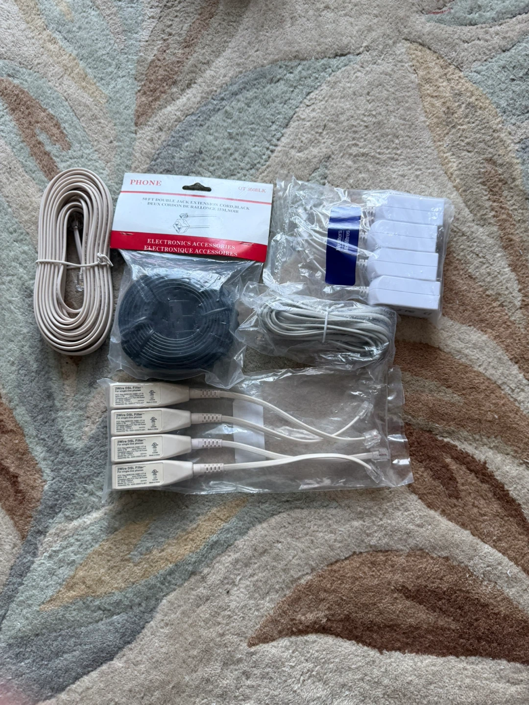 DSL Filter + 50ft Phone Extension Cable Set