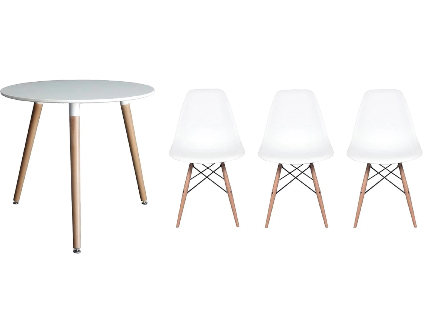 White Round Dining Table with 3 White Chairs - photo 2