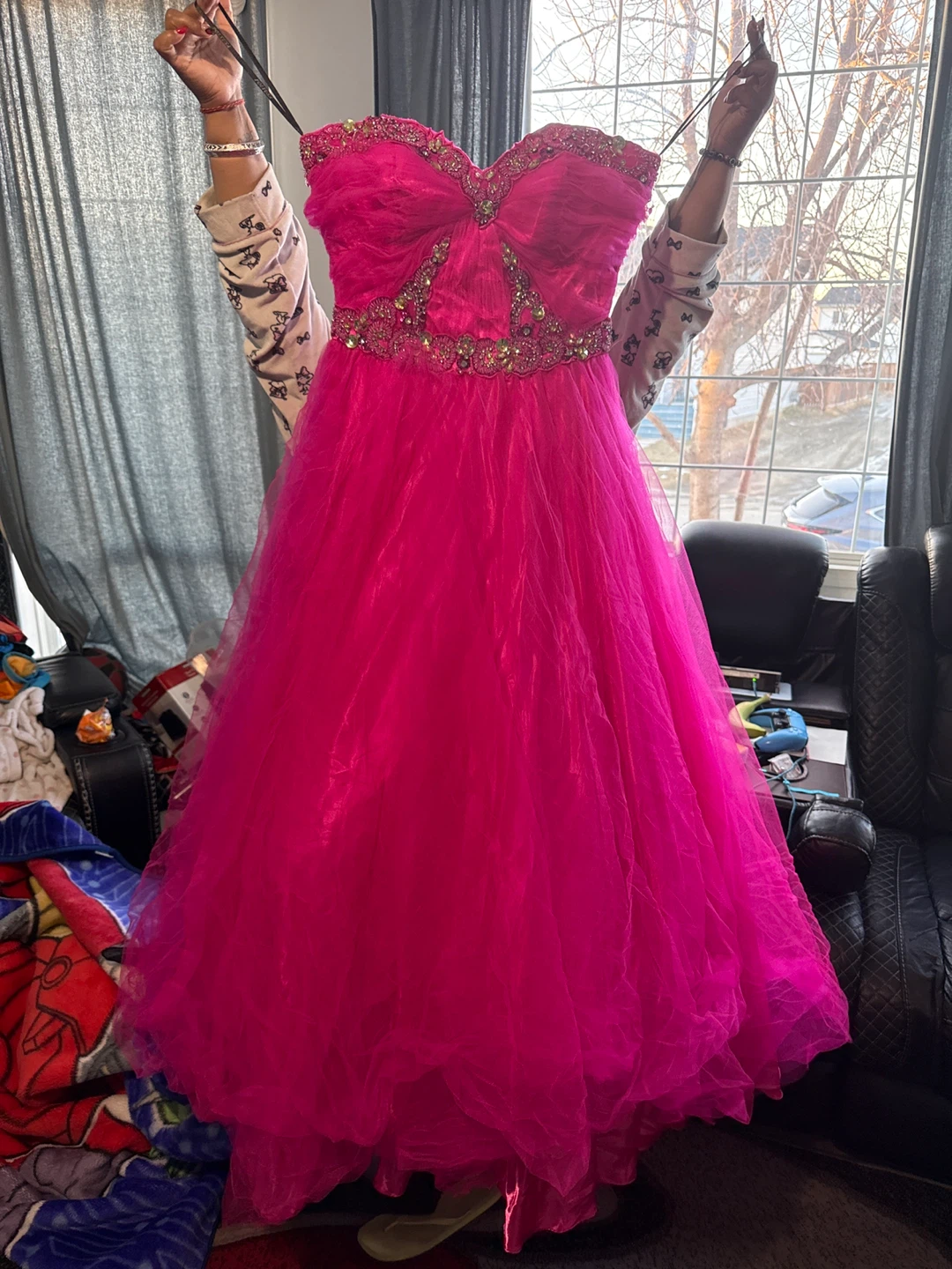 Sparkly Pink Strapless Prom Dress