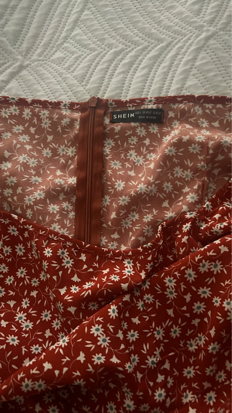 SHEIN Red Floral Print Square Neck Midi Dress Size L - photo 2