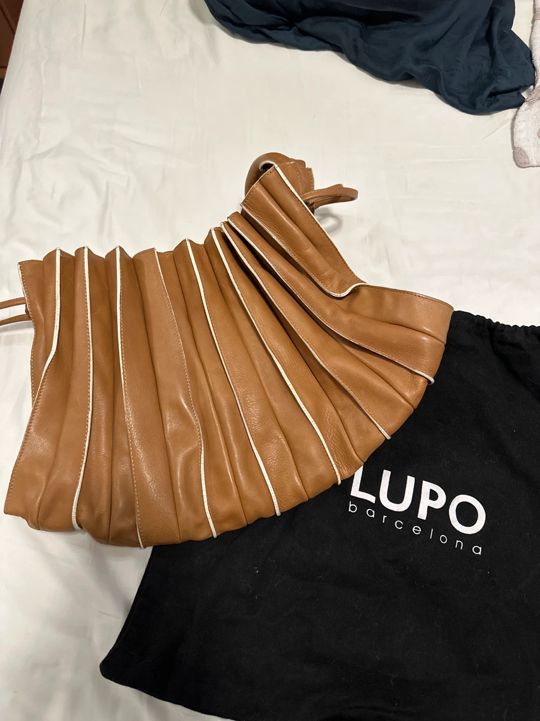 LUPO Barcelona Brown Leather Accordion Shoulder Bag