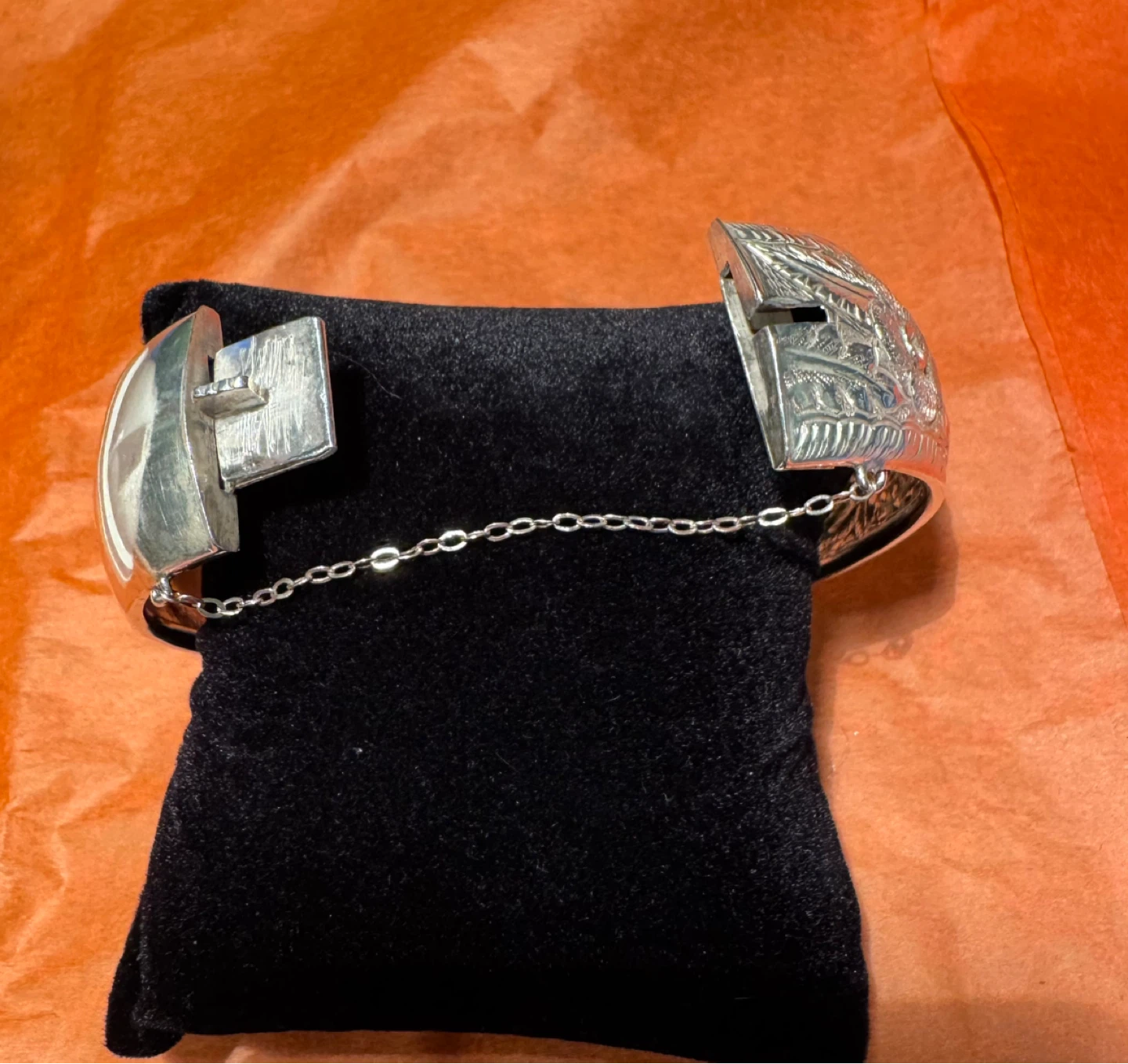 Vintage Ornate Silver Tone Bangle Bracelet - photo 2