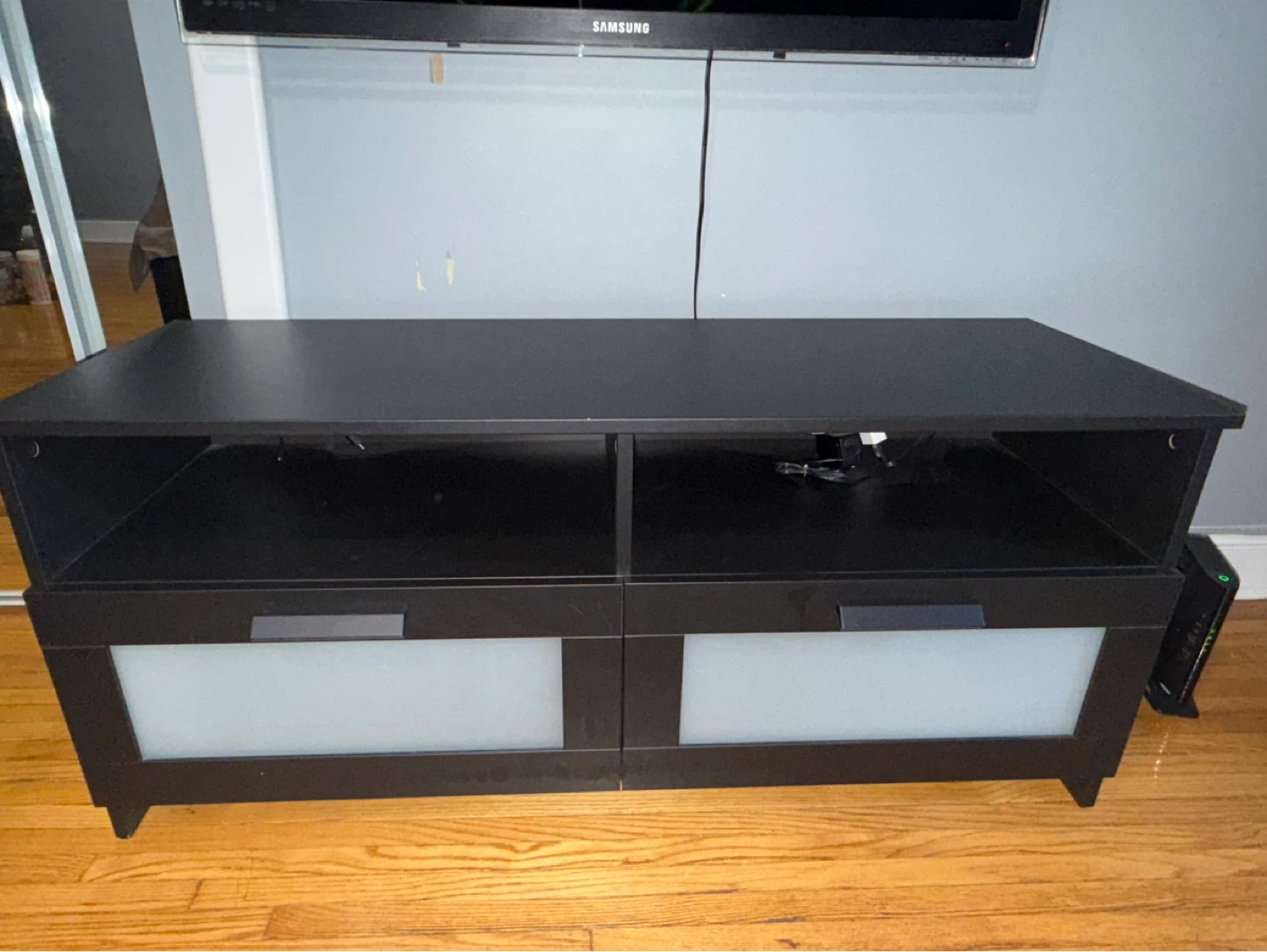 Black Media Console TV Stand with Drawers and Shelves