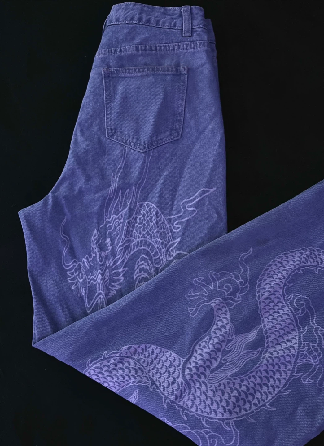 Denim dragon printed baggy jeans
