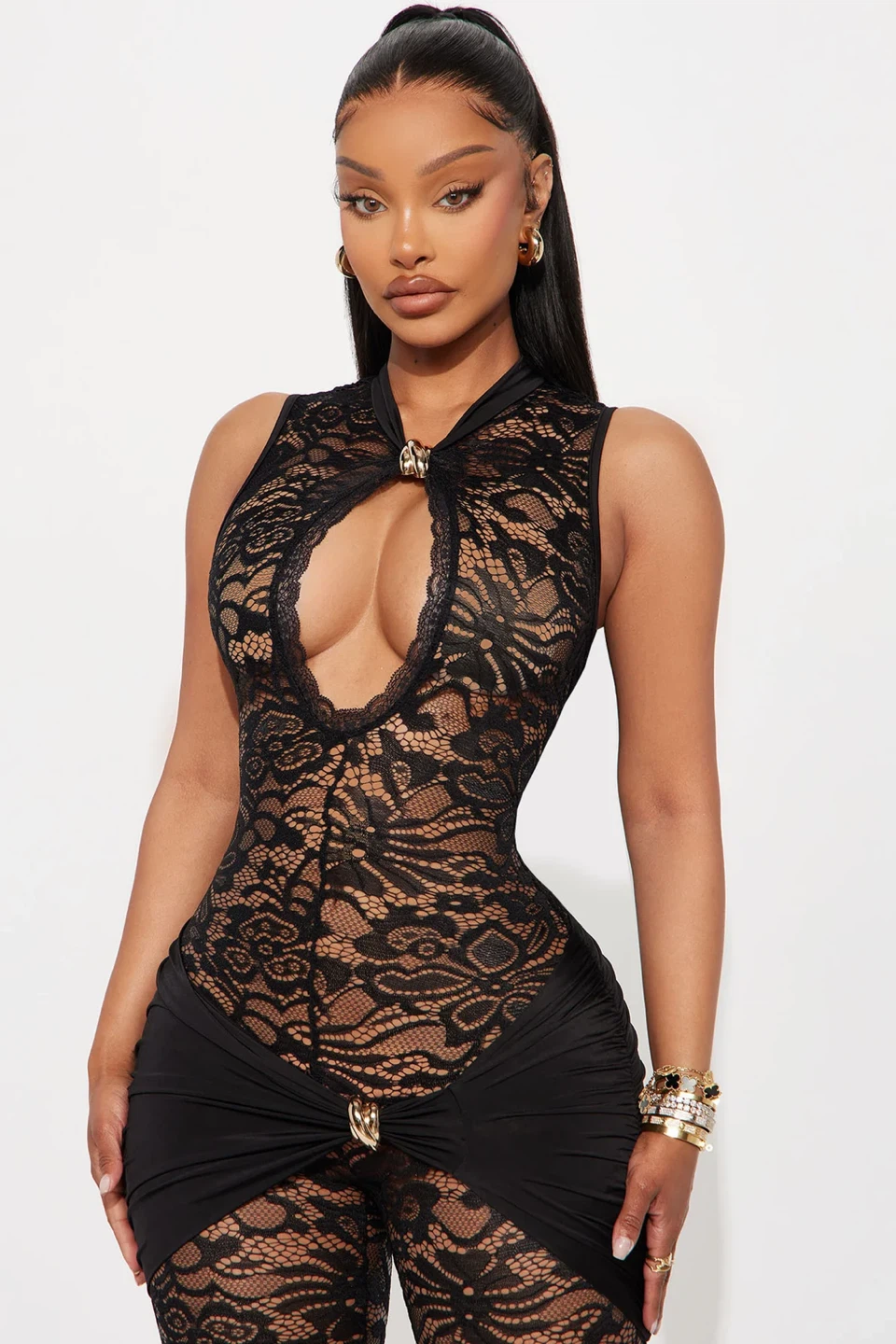 Fashion Nova Come Closer Lace Flare Leg Jumpsuit – XL – New - photo 2
