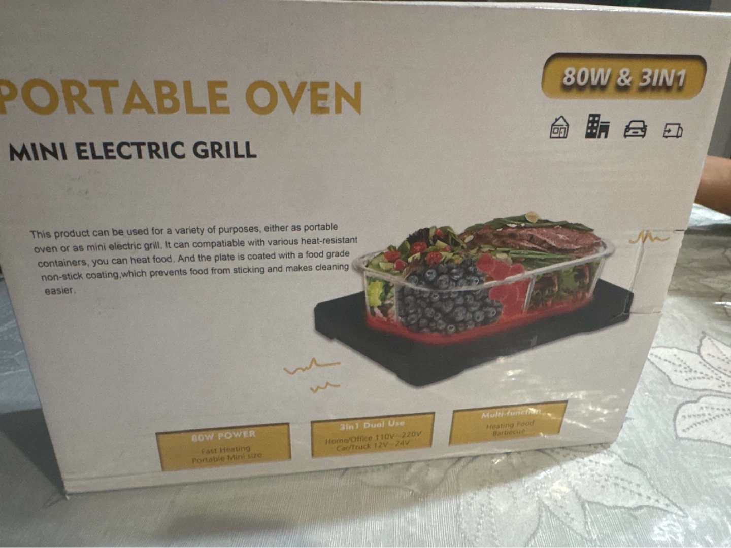 Portable Oven Mini Electric Grill 80W 3-in-1