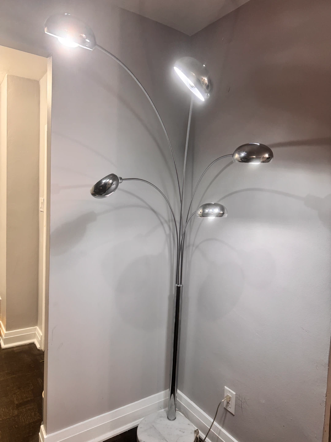 Chrome Arc Floor Lamp with Marble Base