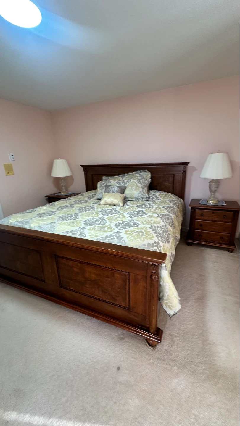 Wooden Bed Frame with Matching Nightstands and Dresser Set