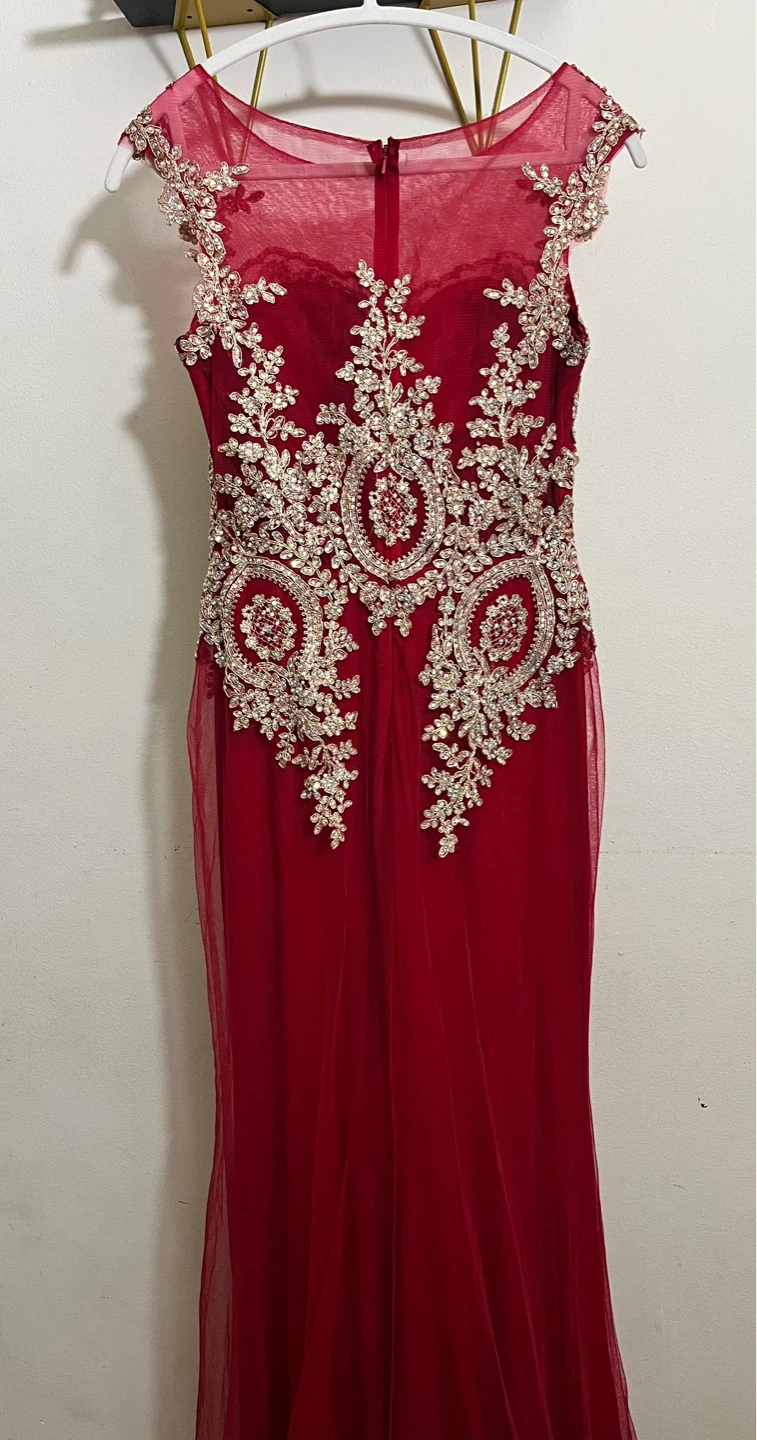 Red Beaded Embellished evening Dress