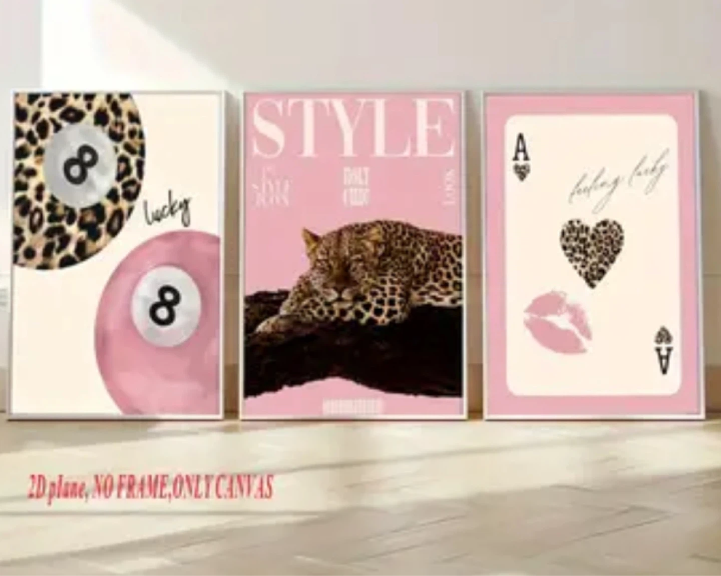 Set of 3 Pink Leopard Print Wall Art Canvases