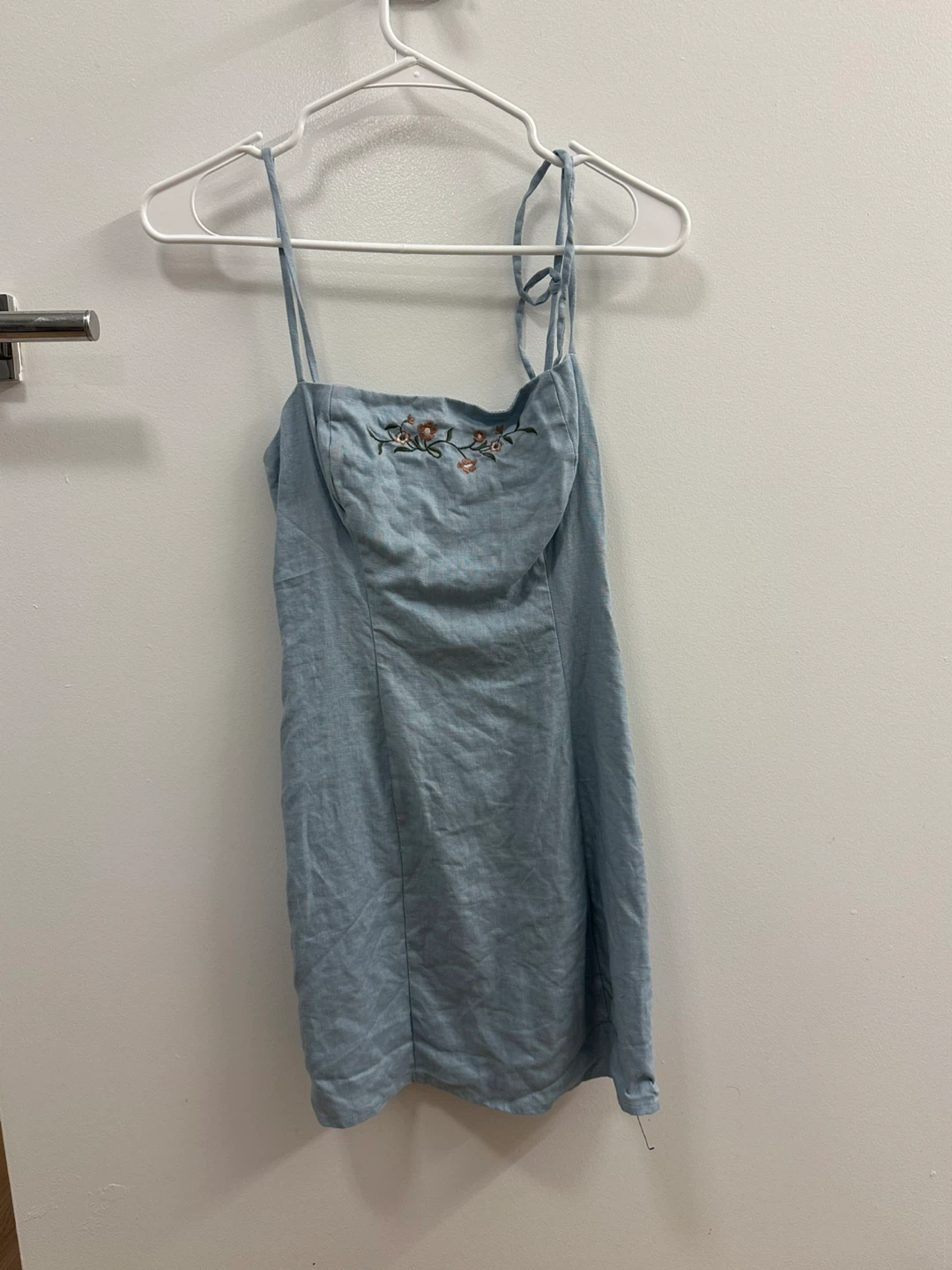 Light Blue Embroidered Mini Dress