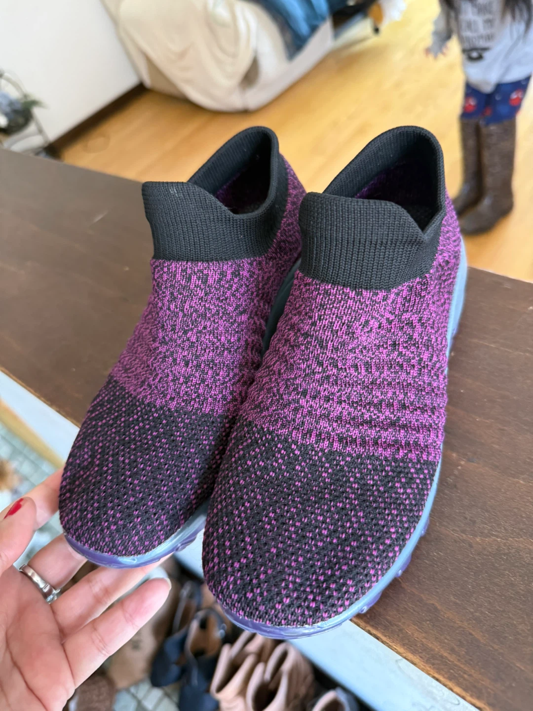 Purple Knit Slip-On Sneakers check more pictures size 6