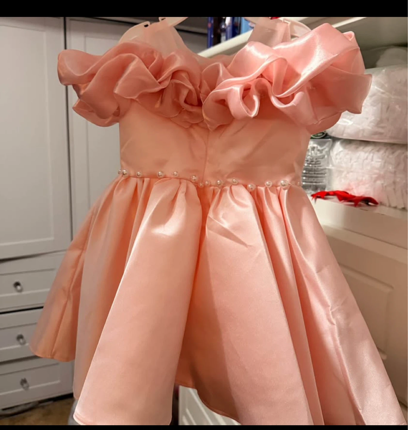 Pink Ruffled Dress with Pearls