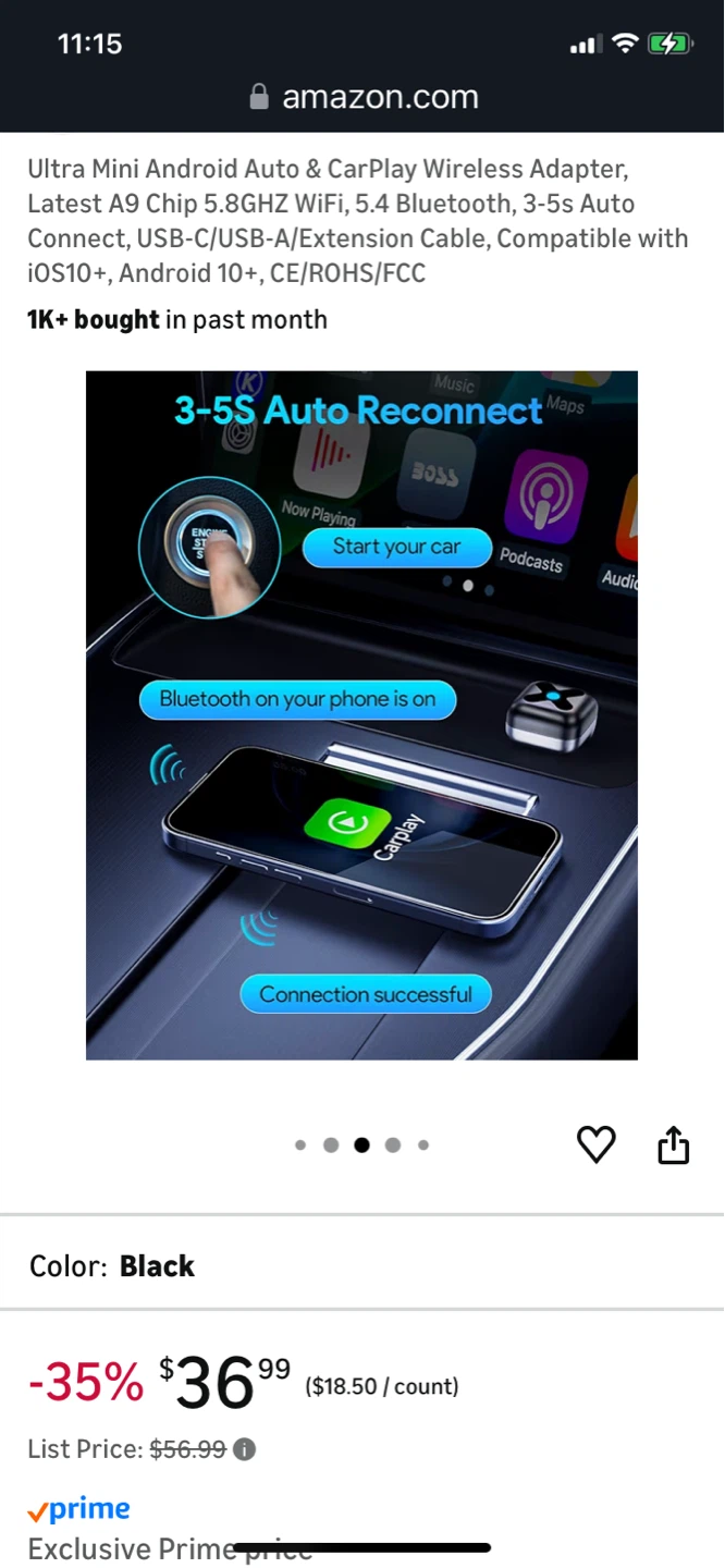 Ultra Mini Android Auto & CarPlay Wireless Adapter - Black - photo 5