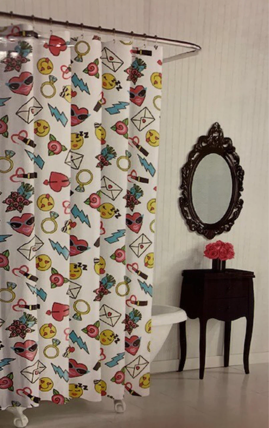 White Shower Curtain with Fun Graphics
